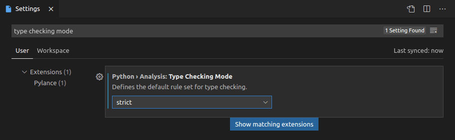 VS Code 中设置为 strict 的类型检查模式