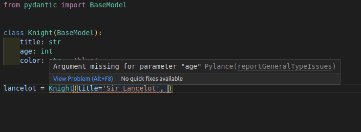 VS Code 中的必需参数错误检查