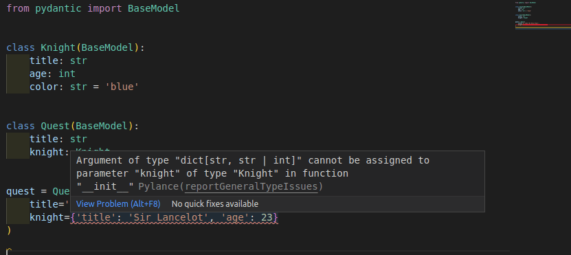 VS Code 中带有模型的严格类型错误